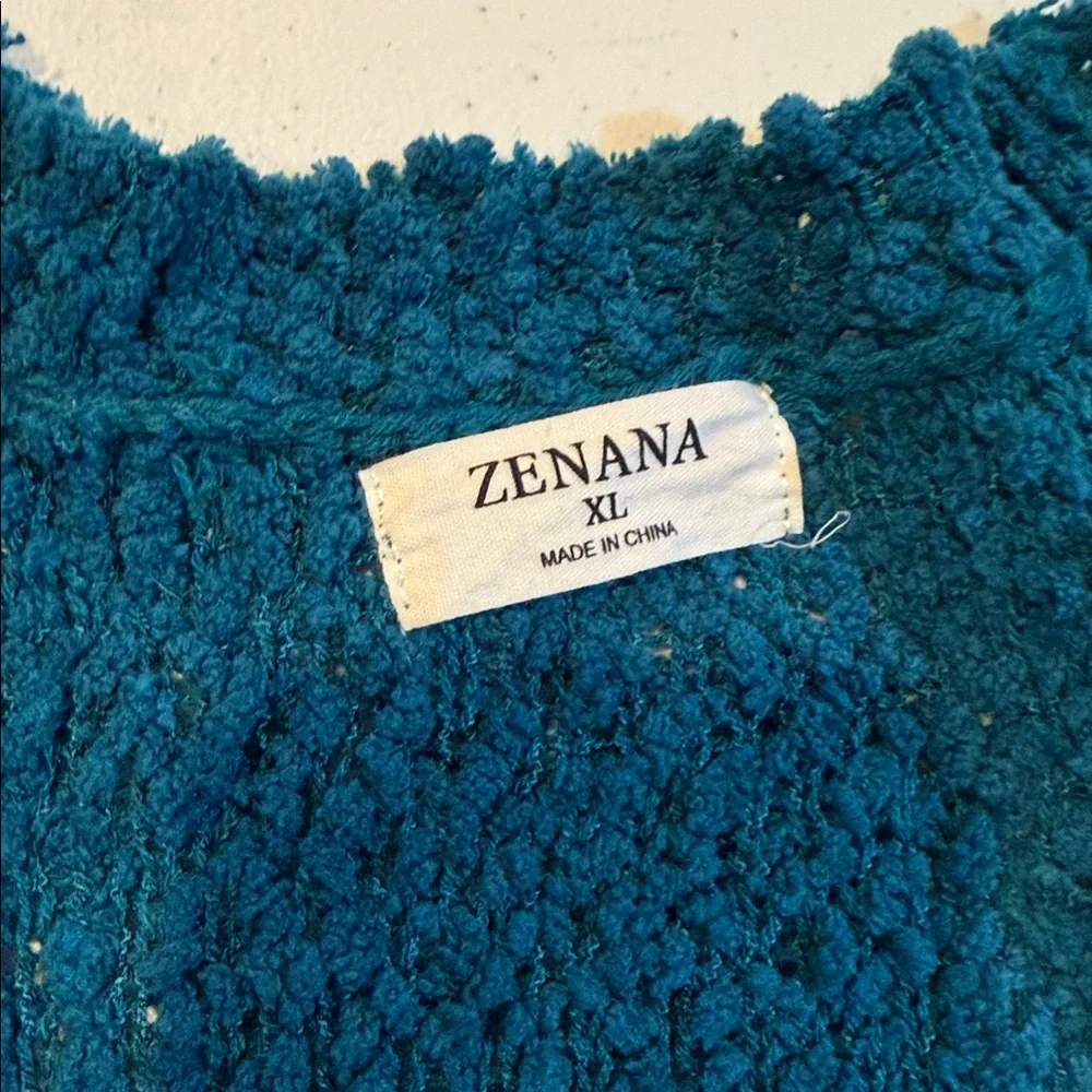 #83. Zenana Outfitters Teal popcorn Textured Sweater xl - Picture 4 of 8